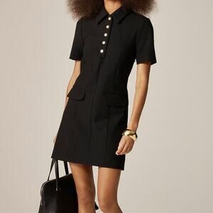 J Crew Parc Short Sleeve Popover Shirt Dress Women's 4 Black Stretch